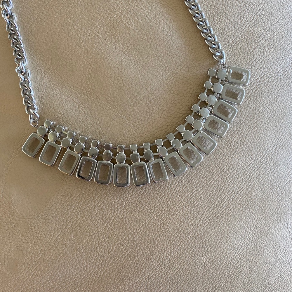 Diamond + Crystal Silver Bib Statement Necklace - image 4